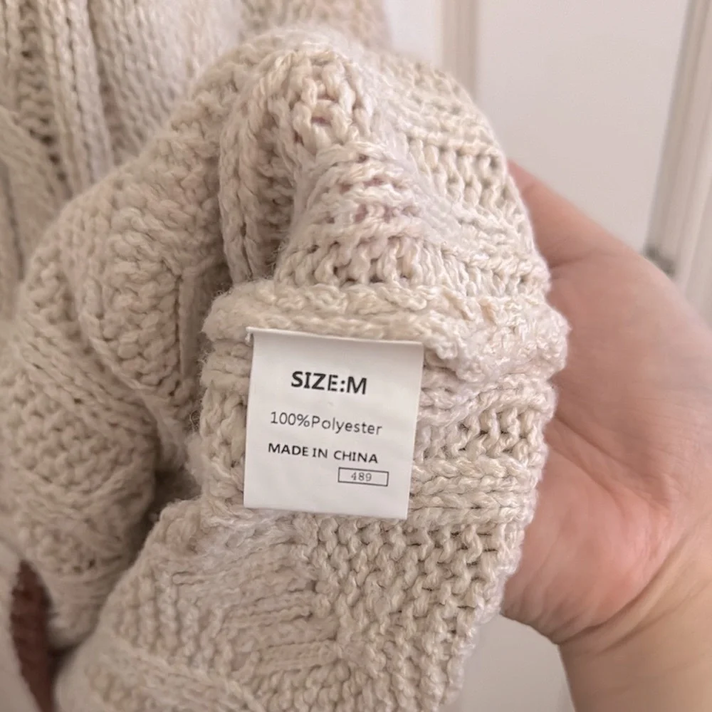 Cable Knit Cream Contrast Sweater - Picture 5 of 5